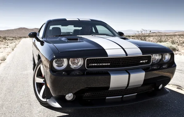 Black, desert, Dodge, SRT8, Challenger, black, the front part, 392