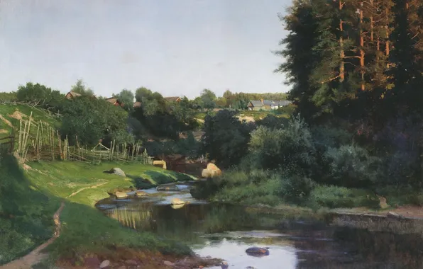 Picture, Kryzhitsky, Village on the banks of the river