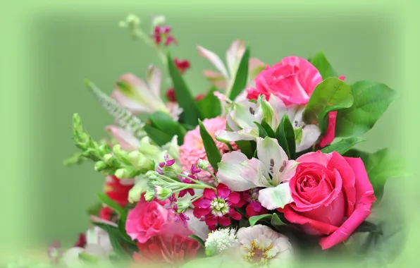 Picture leaves, rose, Lily, bouquet