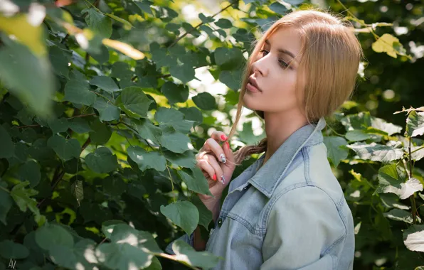 Look, leaves, Girl, blonde, Andrey Vechkenzin, Irina Karpova