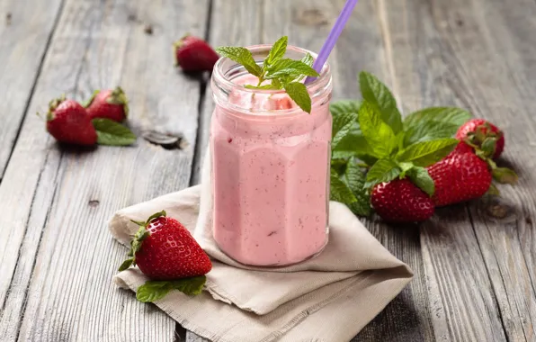 Picture leaves, berries, Board, food, strawberry, Bank, mint, napkin