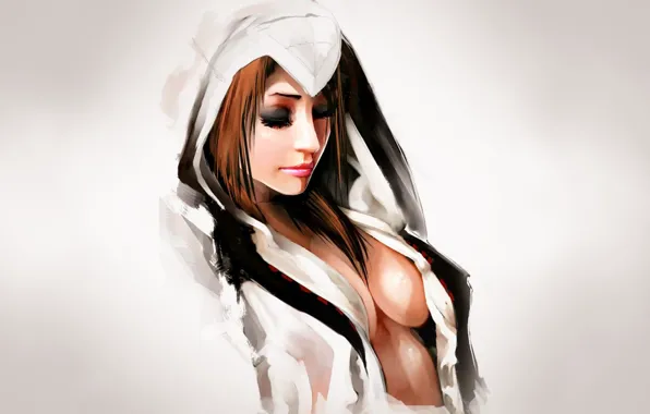 Chest, graphics, watercolor, graphics, red hair, red hair, beautiful girl, beautiful girl