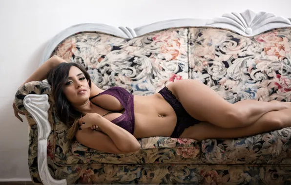 Pose, model, panties, makeup, figure, piercing, brunette, hairstyle