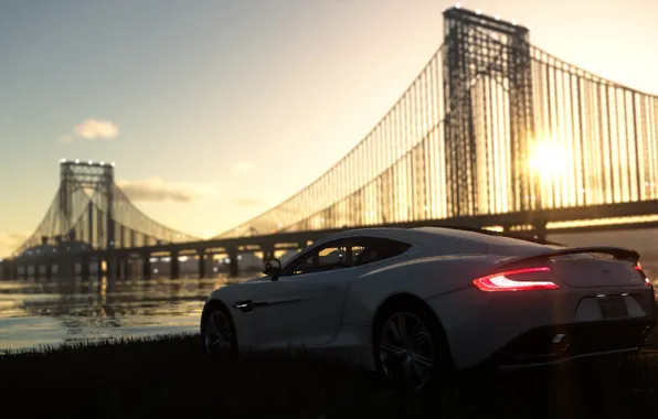 Sea, white, sunset, bridge, aston martin, on the shore, The Crew