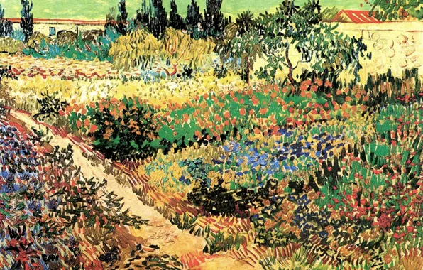 Flowers, Vincent van Gogh, Flowering Garden, with Path