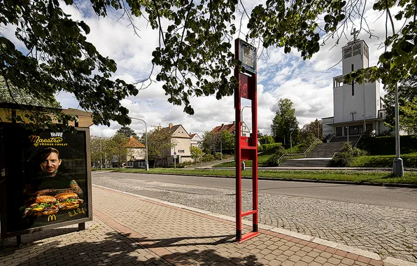 Summer, the city, street, home, Prague, Church, bus stop, Arboret