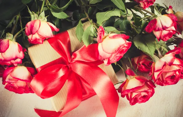 Love, red, gift, roses, bouquet, tape, red, love