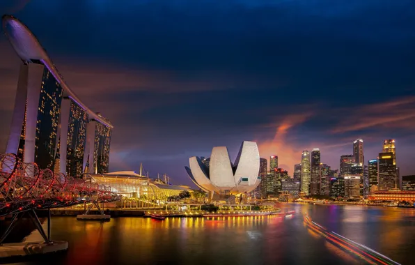 Picture night, the city, lights, lighting, Singapore, Singapore, Singapore city