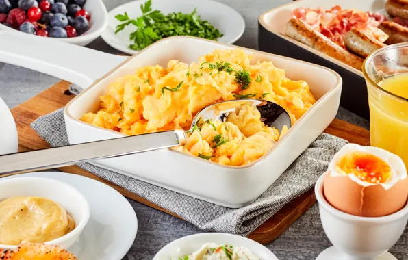 Picture coffee, Breakfast, scrambled eggs, eggs, coffee, breakfast, sandwiches, cereal