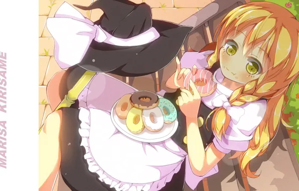 Look, sweets, donuts, art, pigtail, glaze, witch hat, witch