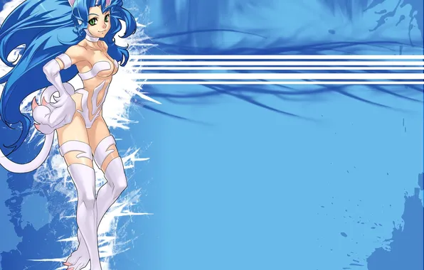 Cat, look, girl, smile, legs, tail, ears, art