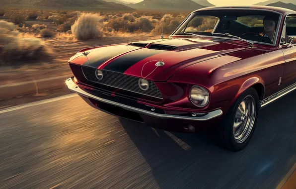 Road, mountains, red, desert, speed, Mustang, Ford, highway