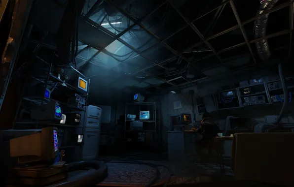 Room, wire, refrigerator, computers, monitors, Half-Life Alyx