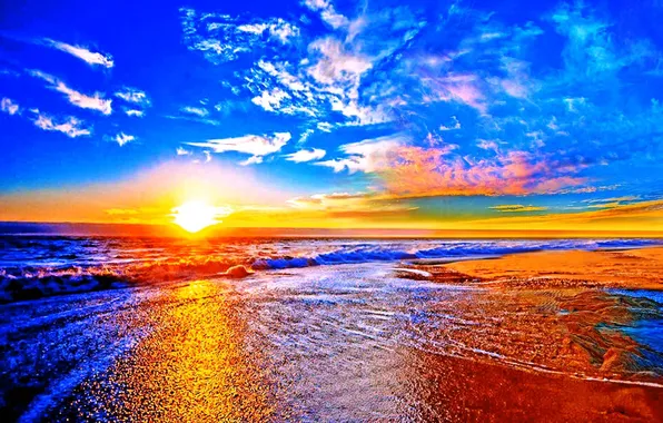 Beach, landscape, sundown