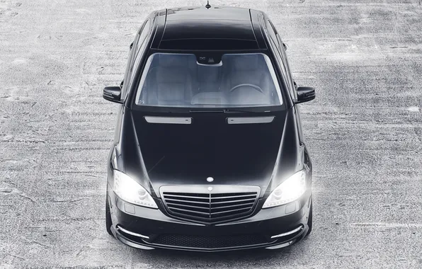 Picture asphalt, black, lights, Mercedes-Benz, black, Blik, Mercedes Benz, S-Class