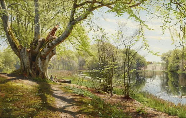 Picture 1897, Danish painter, Peter Merk Of Menstad, Peder Mørk Mønsted, Danish realist painter, Green spring …