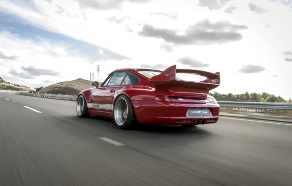Picture road, red, movement, coupe, 911, Porsche, back, 993
