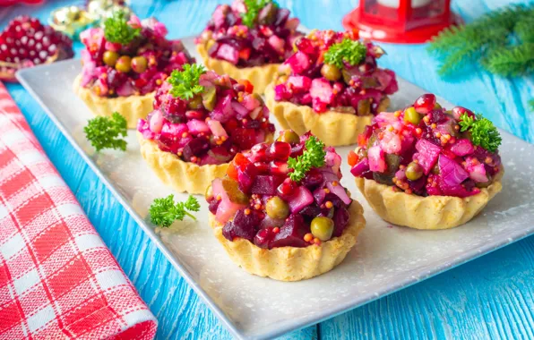 Vegetables, salad, tartlets, vinaigrette