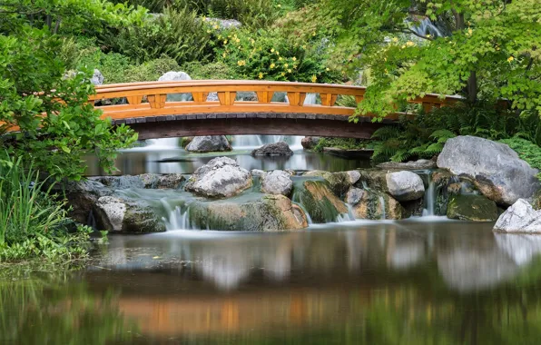 Bridge, stones, Austria, cascade, Japanese garden, Austria, Japanese Garden, Vienna