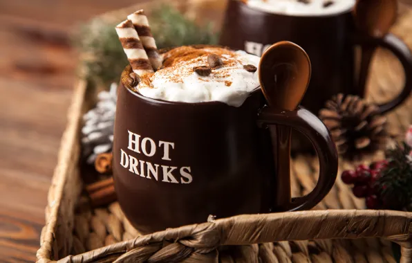Picture coffee, chocolate, cream, Cup, hot, cinnamon, cup, cocoa