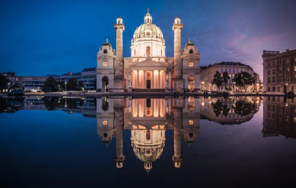 Austria, architecture, dome, Vienna, religion, baroque, Karlsplatz, Karl Church