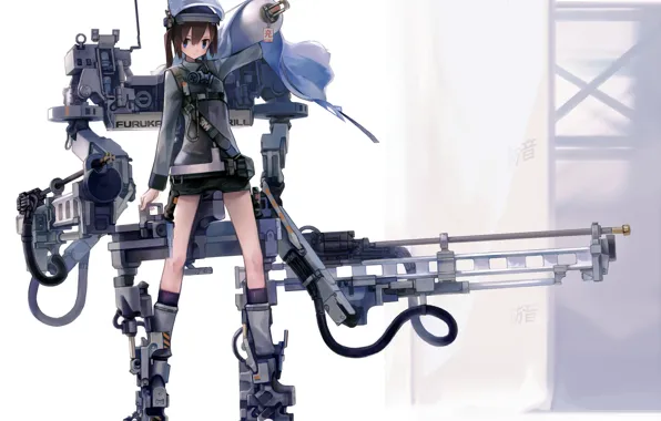 Picture girl, weapons, wire, robot, anime, mask, art, astg