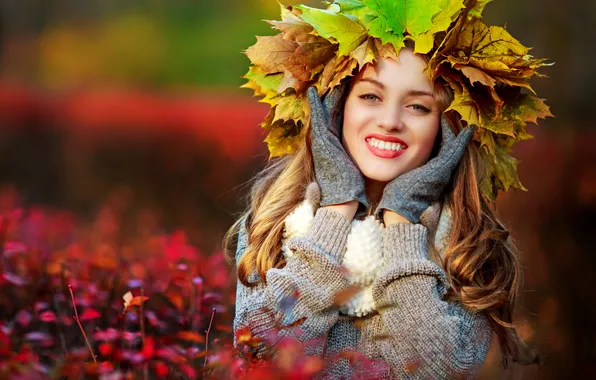 Autumn, girl, maple, girl, woman, autumn, leaves, fall