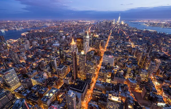 The city, lights, New York, the evening, USA, Manhattan