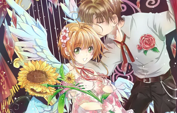 Girl, anime, art, pair, guy, Card Captor Sakura, Sakura-collector cards