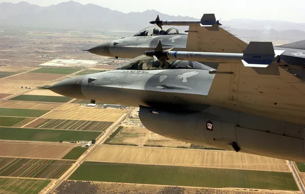 Mountains, field, USA, flight, F-16, Southern Arizona