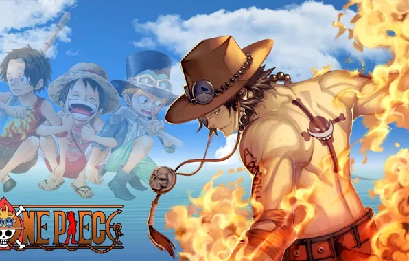 Fire, sake, flame, logo, game, One Piece, sky, pirate