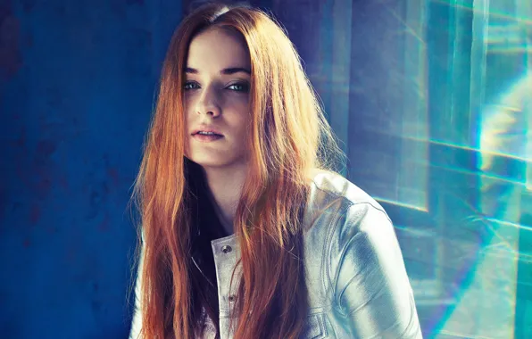 Picture look, girl, light, portrait, jacket, bokeh, Sophie Turner