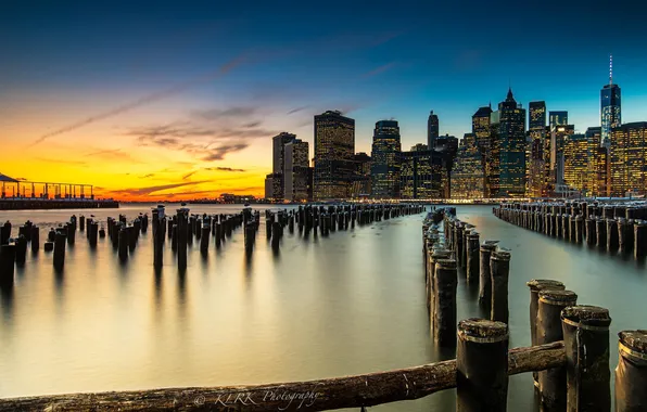 The city, dawn, New York, skyscrapers, USA, Manhattan, New York, East River