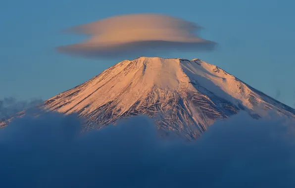 Picture the sky, clouds, snow, mountain, the volcano