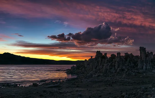 Landscape, night, lake