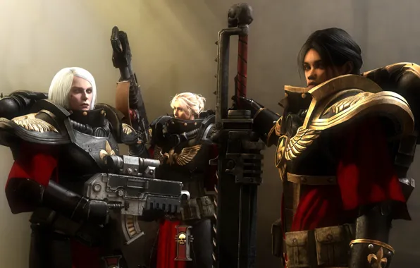 Girl, rendering, sword, armor, Warhammer, Adept Sororitas, armor, Warhammer 40k