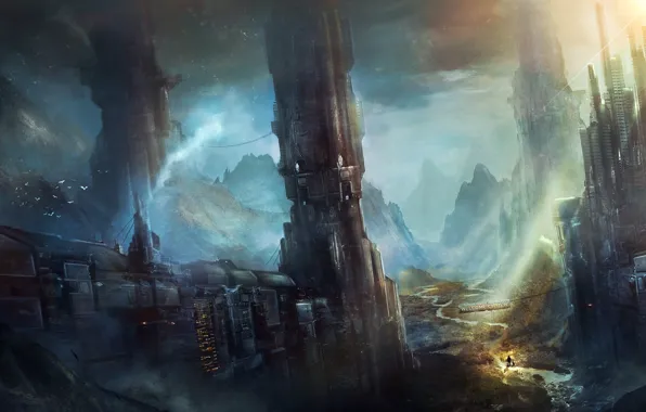 Mountains, city, fiction