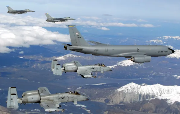 The sky, clouds, mountains, fighters, F-16, A-10, stormtroopers, Thunderbolt II