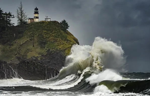 Picture wave, lighthouse, United States, Washington, Pacific City