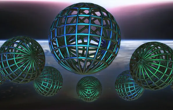 Background, mesh, balls