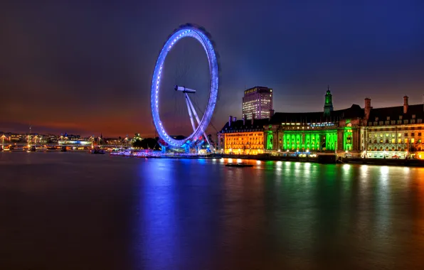 Picture lights, river, England, London, building, the evening, backlight, UK
