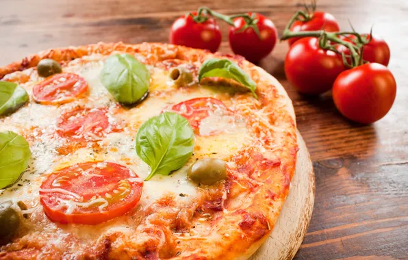 Picture cheese, pizza, tomatoes, olives