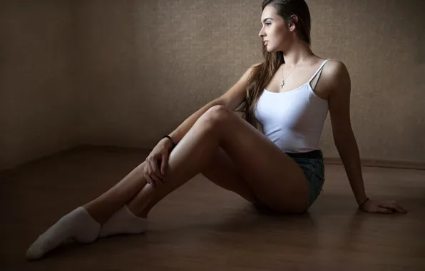 Sexy, pose, room, wall, model, shorts, makeup, Mike