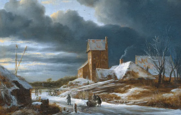 Oil, picture, canvas, Winter Landscape, Jacob van Ruisdael