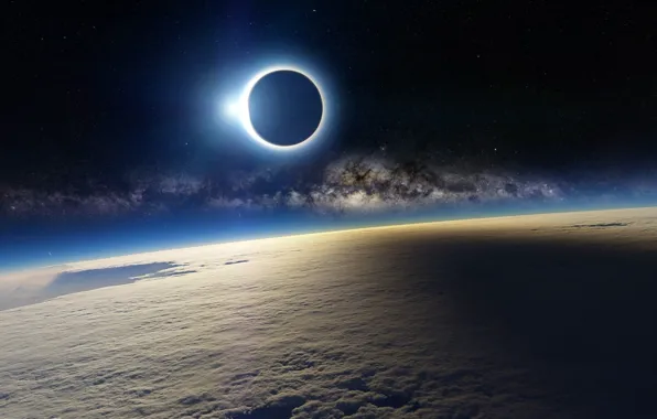 Space, clouds, the moon, stars, Earth, The milky way, Blik, solar Eclipse