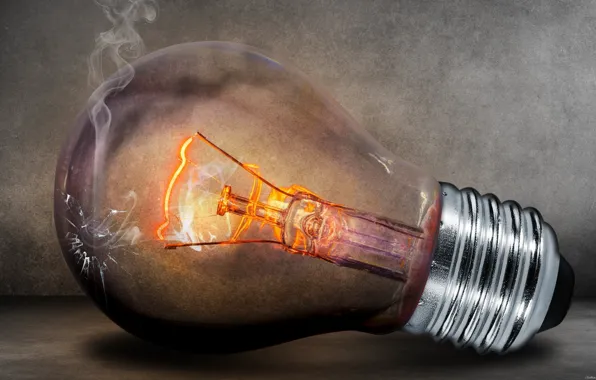 Picture glass, light, smoke, lamp, electricity, light bulb, broken, the filament