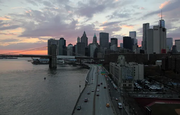 Picture USA, United States, bridge, water, New York, Manhattan, New York City, Skyline