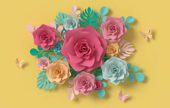 Picture flowers, yellow, paper, background