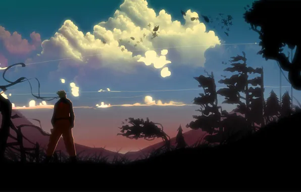 Clouds, trees, landscape, the wind, art, guy, naruto, back