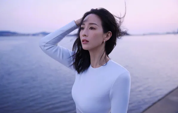 Look, portrait, beauty, earrings, actress, brunette, Asian, gesture